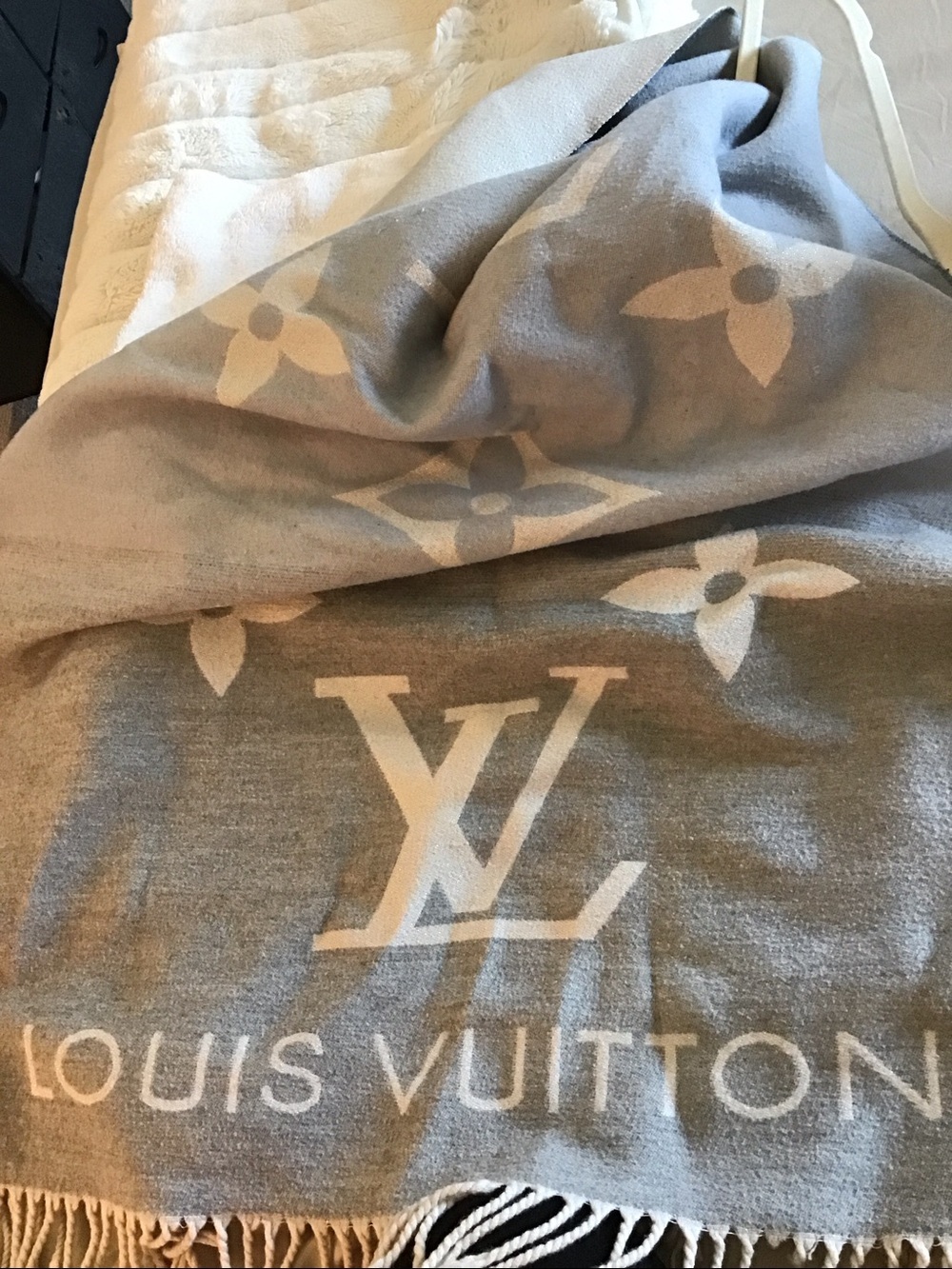 Louis Vuitton Light Blue and Cream Monogram Blanket Scarf